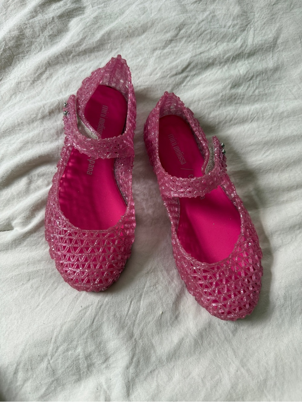 Mini Melissa Glitter Pink Jelly Mary Jane Sandals